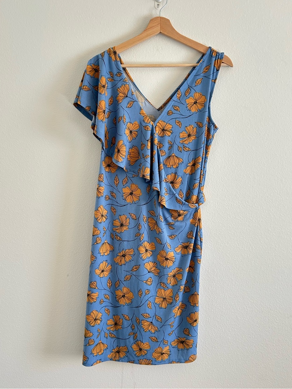 Motherhood Maternity & Nursing Blue Midi Dress with Orange Floral Print | size S